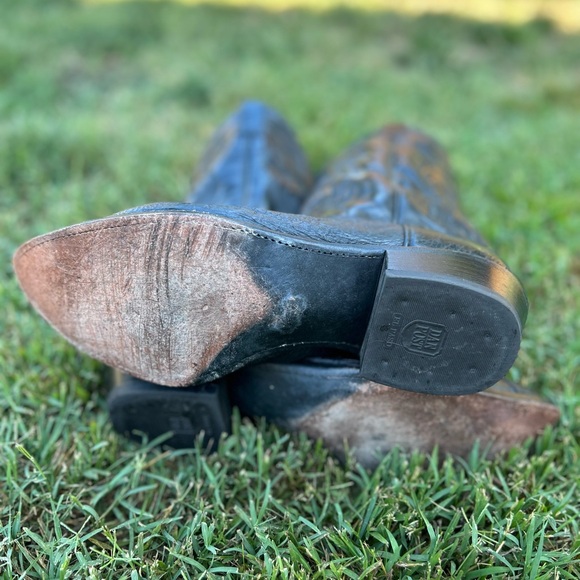 Black Ostrich Leg Western Cowboy Boots - Picture 5 of 5